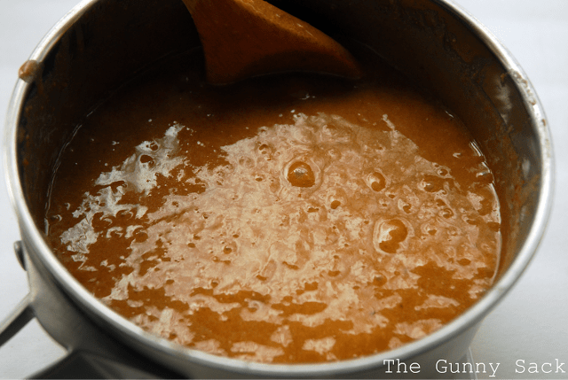 boiling caramel in pot