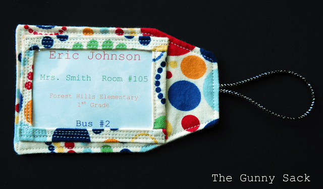 backpack tag with student information
