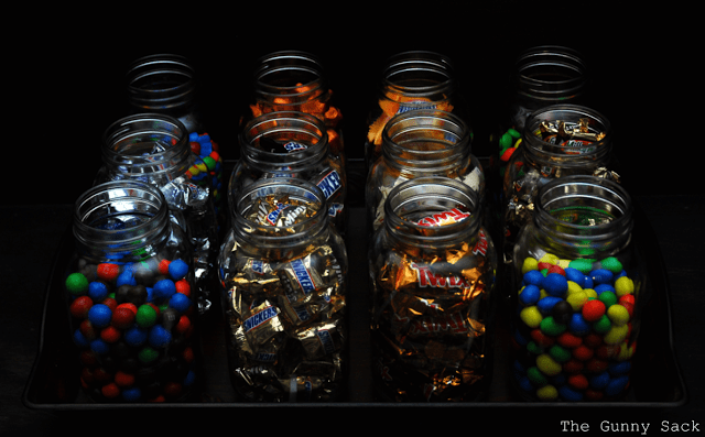 candy in mason jars