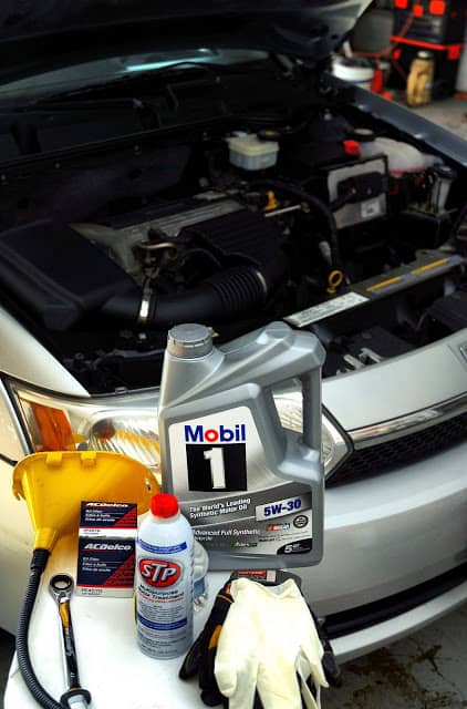 motor oil and tools
