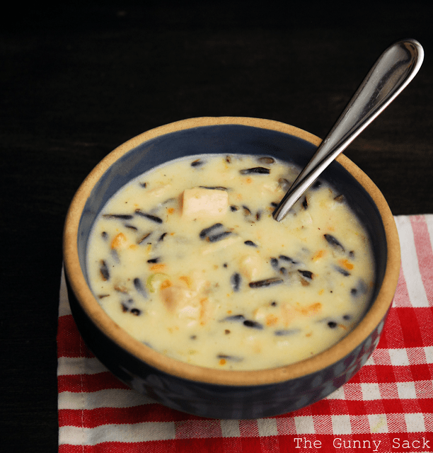 wild rice soup in a bowl