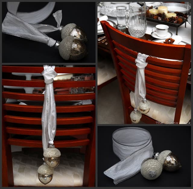 ribbon with acorn tied on chair back