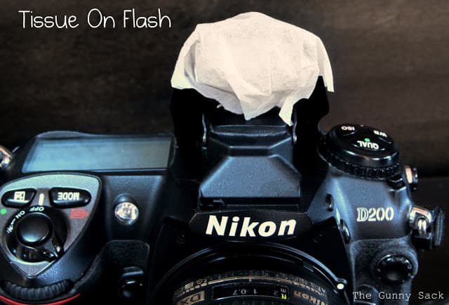 tissue on camera flash
