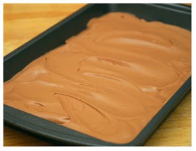 spread chocolate ice cream in pan
