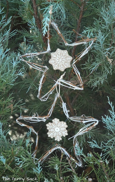 grapevine ornaments in tree