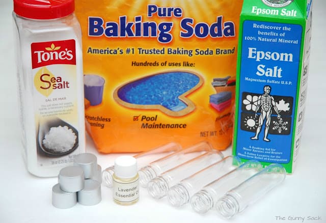sea salt, baking soda and epsom salt are the ingredients needed for making lavender bath salts