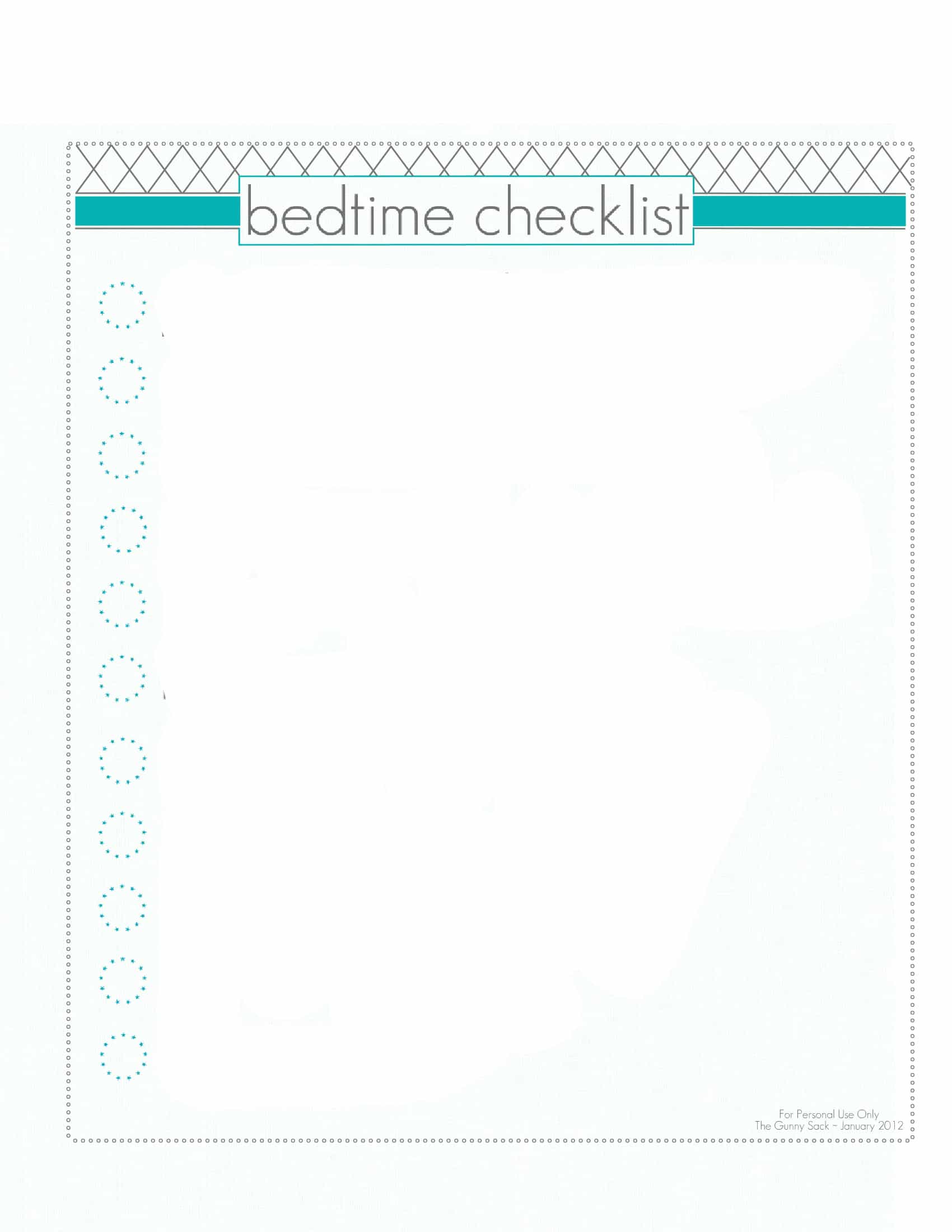 Bedtime Checklist Blank