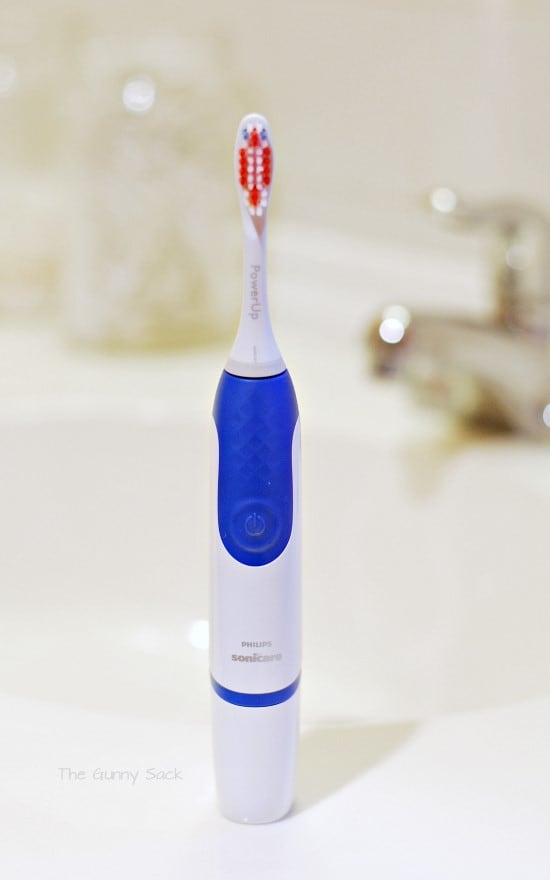 Philips Sonicare PowerUp Toothbrush by sink