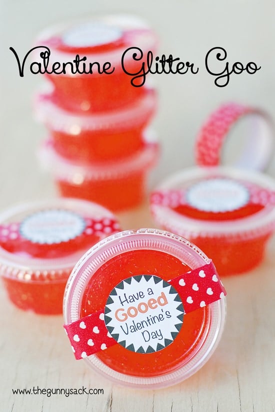 Valentines Day glitter goo in small containers
