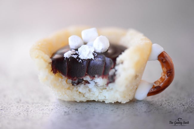 Hot Chocolate Cookie Cups bite taken