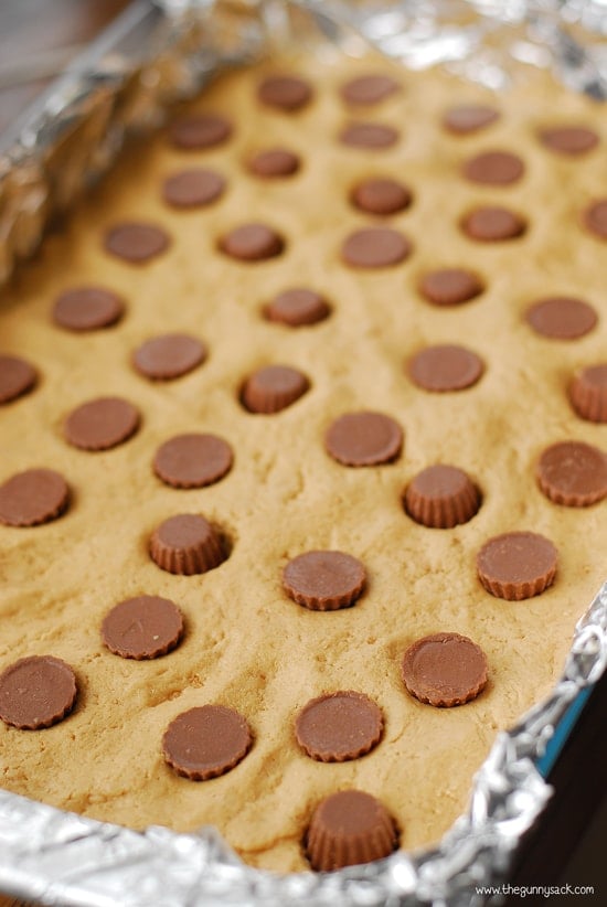 press peanut butter cups into filling