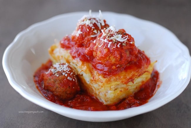 Baked Spaghetti Loaf with Meatballs