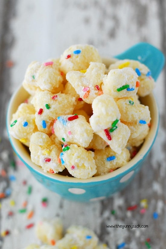 Funfetti popcorn with sprinkles