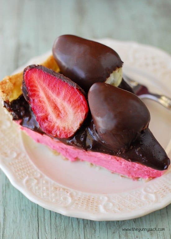 Strawberry Chocolate Pie Slice On Plate