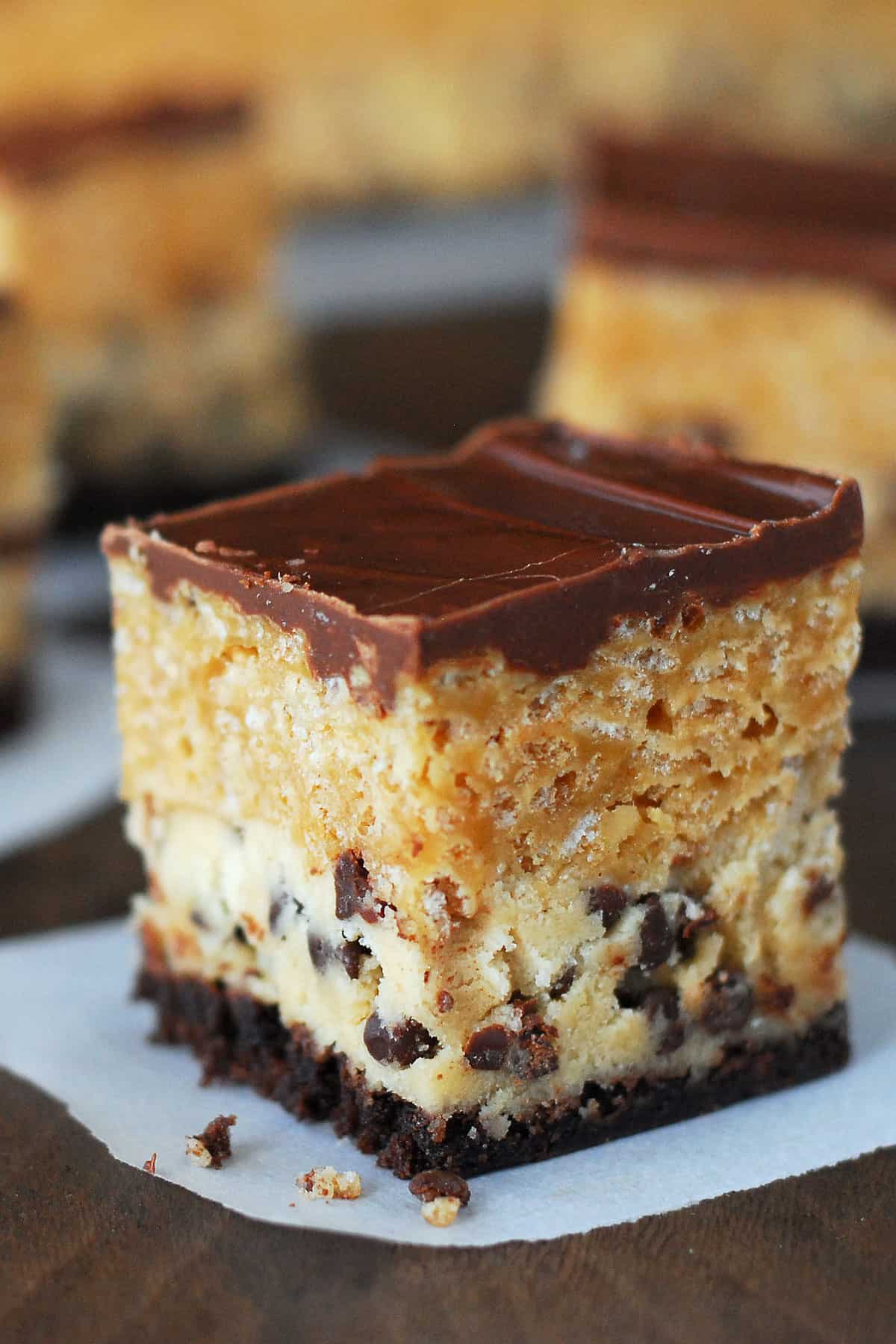 one slice of chocolate chip cookie dough scotcharoos