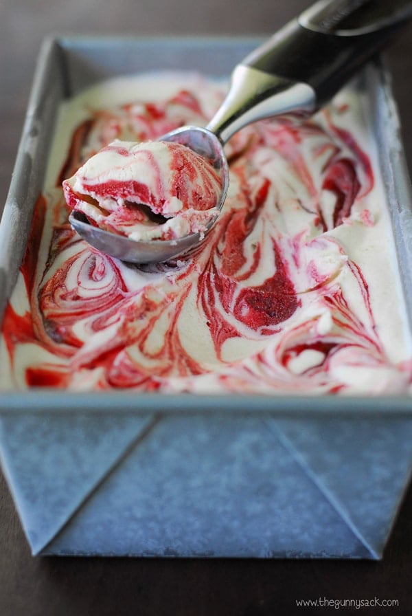 Peach Raspberry Swirled Ice Cream Scoop