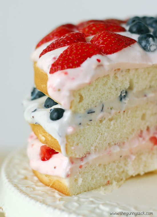 Double Berry Layer Cake with slice removed
