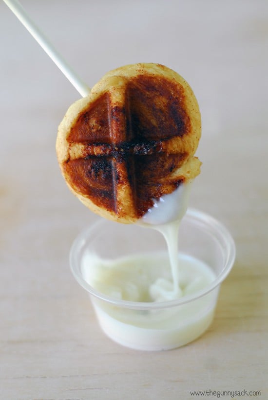 Cinnamon Waffle Pops Dipped In Frosting