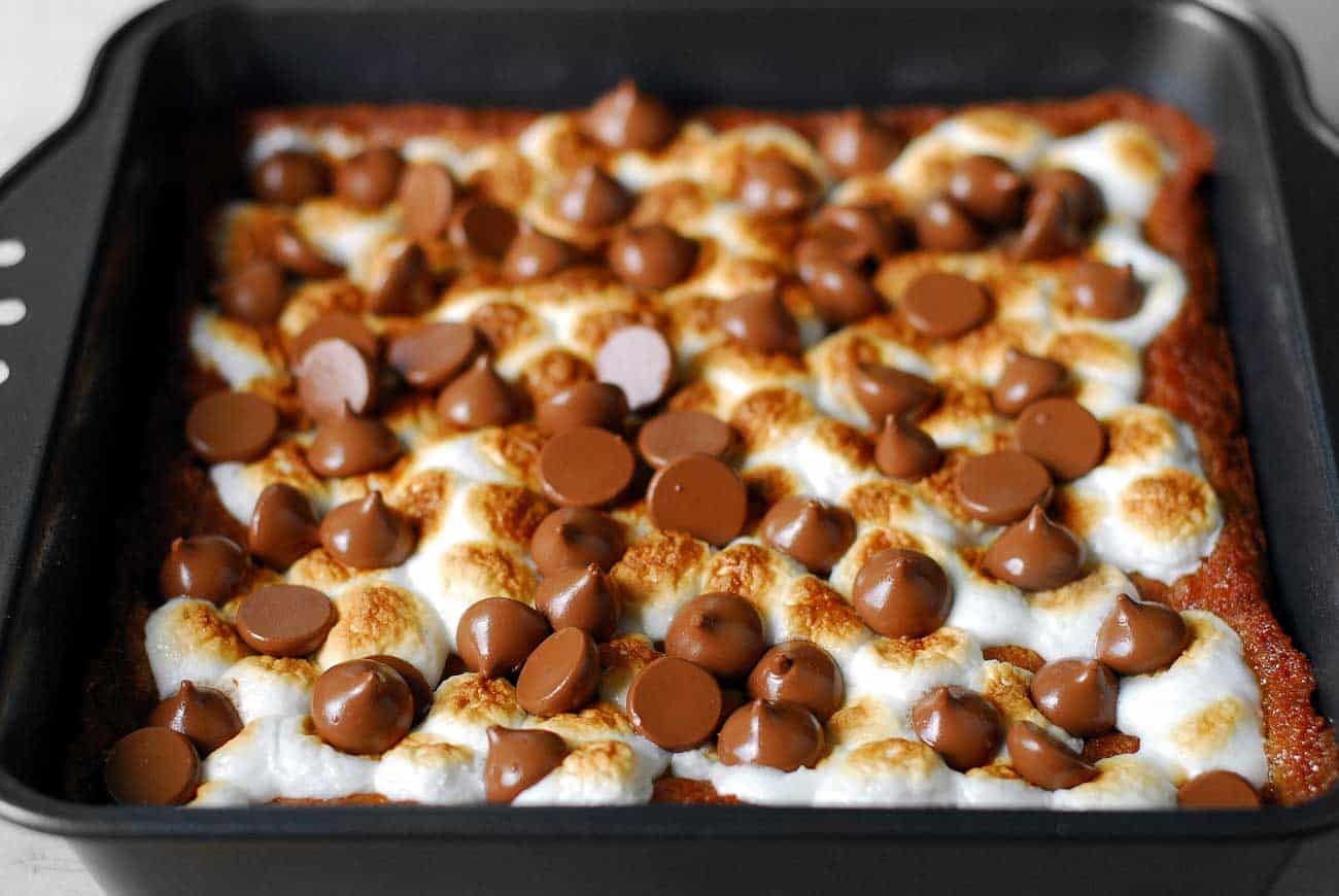 s'mores bars cookie bar in pan