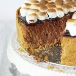 s'mores cheesecake on cake stand