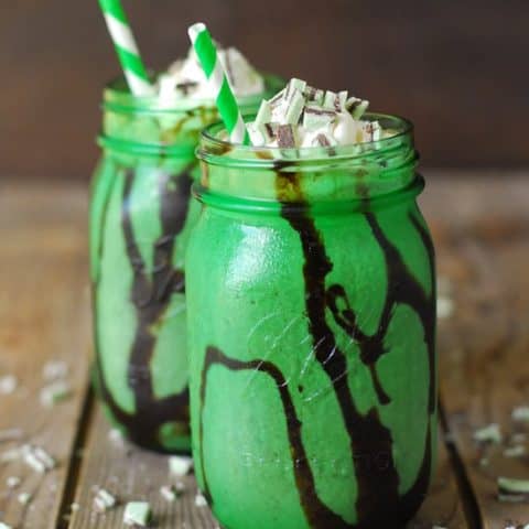 Mocha mint milkshakes in mason jars