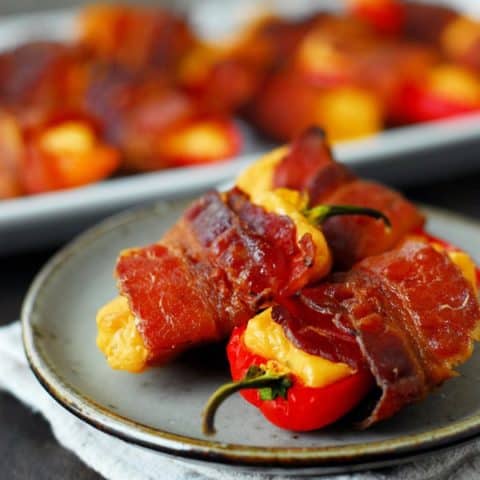 Spicy Bacon Wrapped Sweet Peppers on a plate