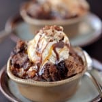 Chocolate Turtle Bread Pudding with vanilla ice cream