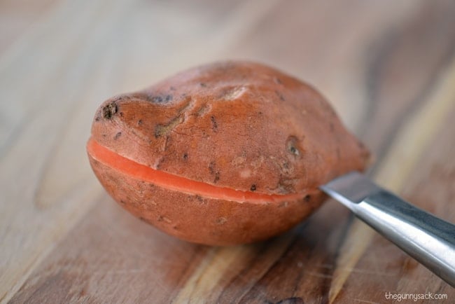 Cut sweet potato in half
