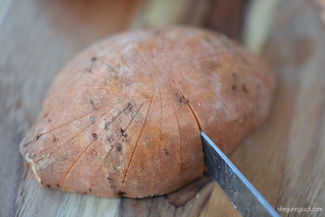 Small cuts around sweet potatoes
