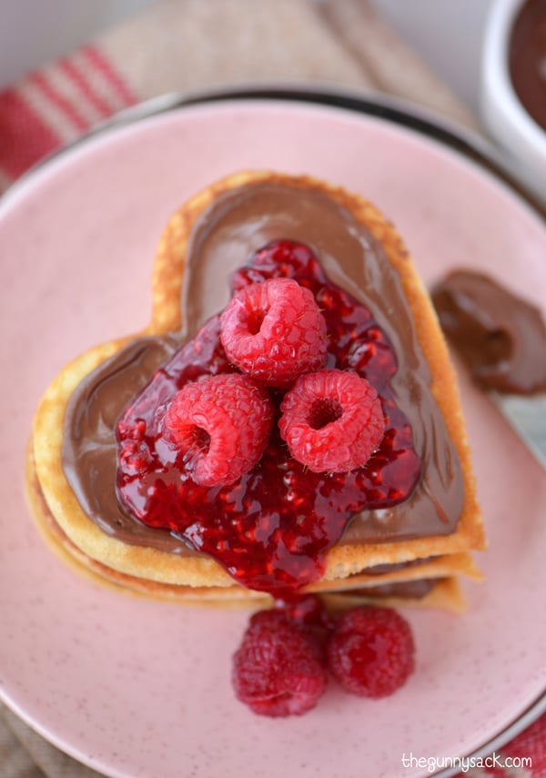 Pancakes with chocolate and raspberries