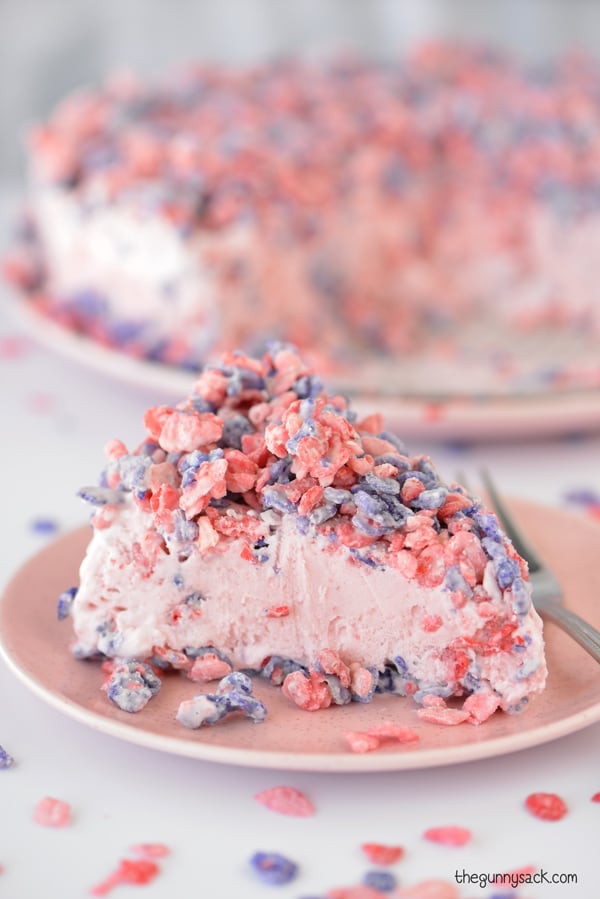 Strawberry Ice Cream Cake on plate