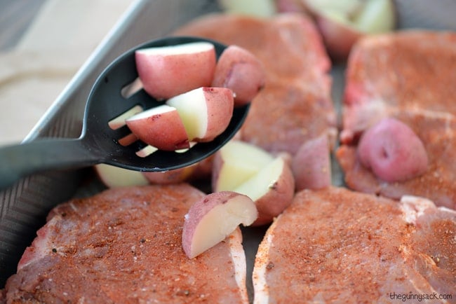 Pork and Potatoes in pan