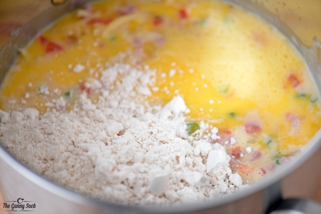 Eggs and flour added to bowl