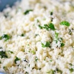 Cilantro Lime Cauliflower Rice Recipe in a blue dish
