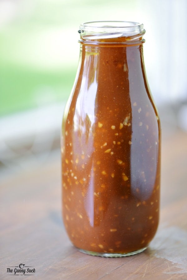 homemade stir fry sauce in a glass bottle