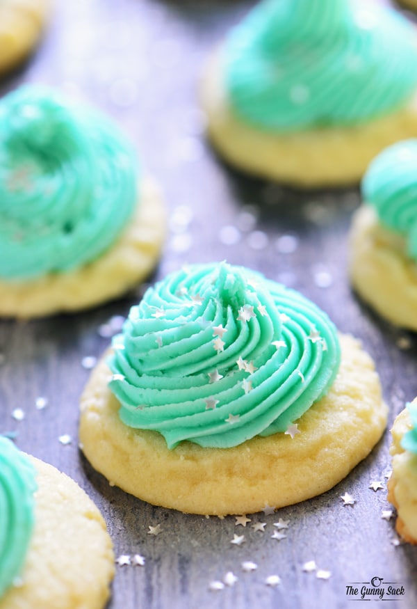 Best Sugar Cookies with aqua buttercream frosting