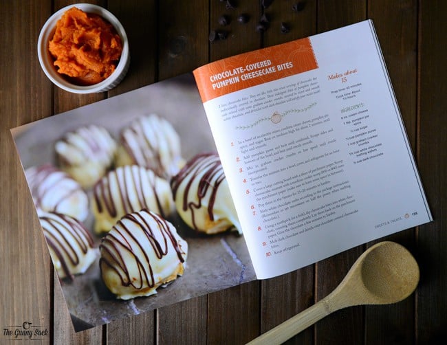 Chocolate Covered Pumpkin Cheesecake Bites Recipe in book