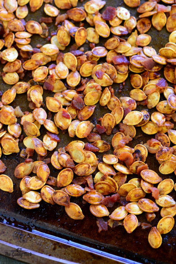 Bacon Toasted Pumpkin Seeds in pan