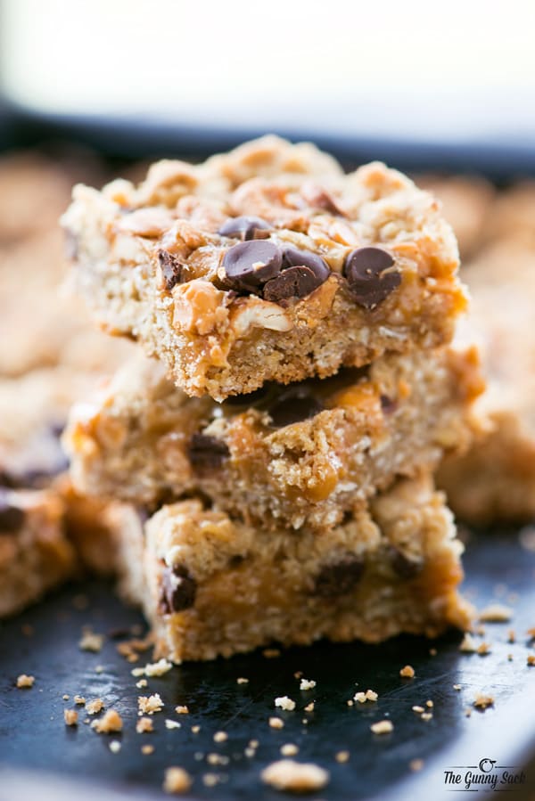 Chewy Caramel Cashew Bars Stack