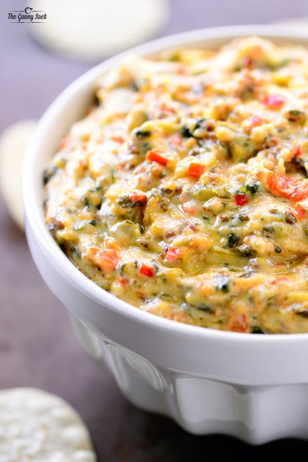 Slow Cooker Spinach Artichoke Dip in bowl