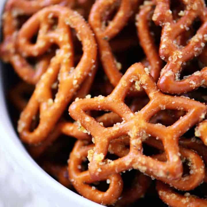 shaped flavored pretzels in bowl