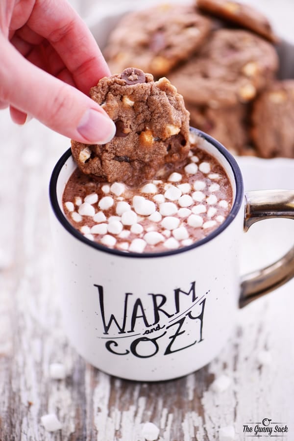 cookie dipped in hot chocolate