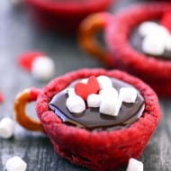 Red Velvet Hot Chocolate Cookie Cups
