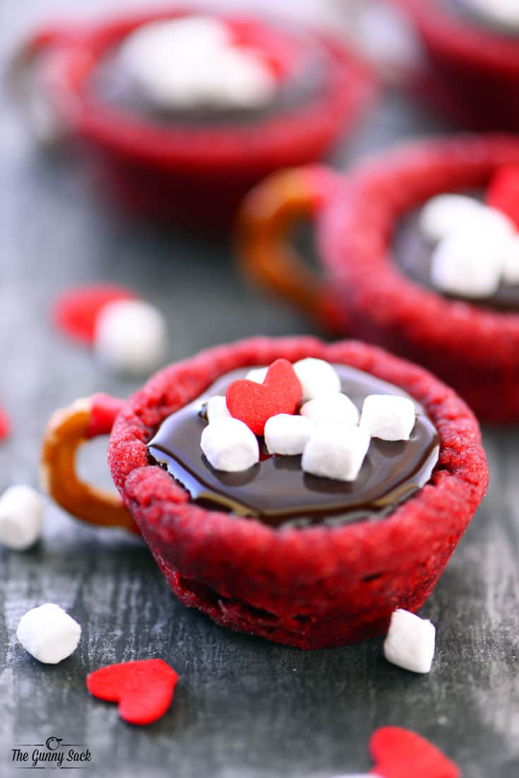 Red Velvet Hot Chocolate Cookie Cups
