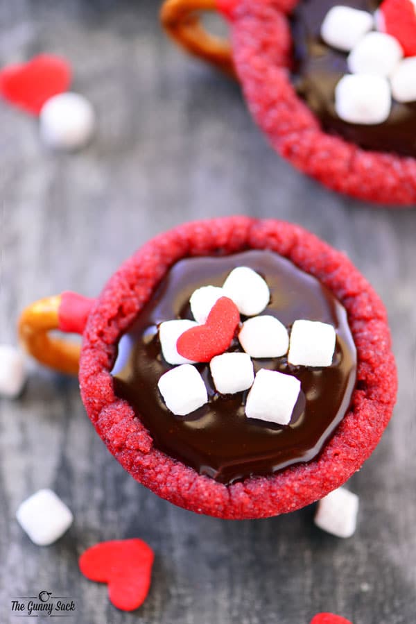 Red Velvet Hot Chocolate Cookie Cups from above
