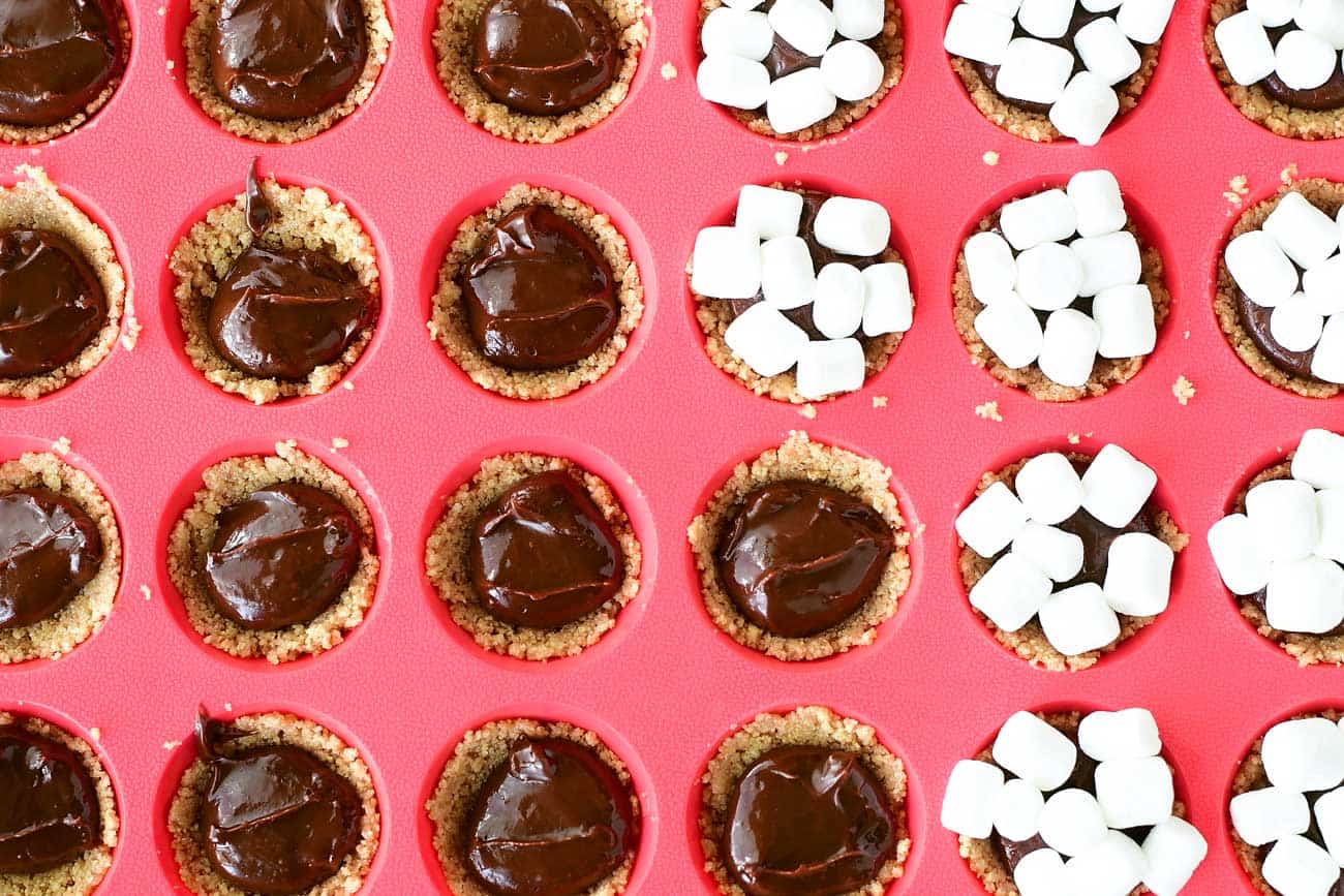 mini marshmallows on no bake s'mores cookie cups