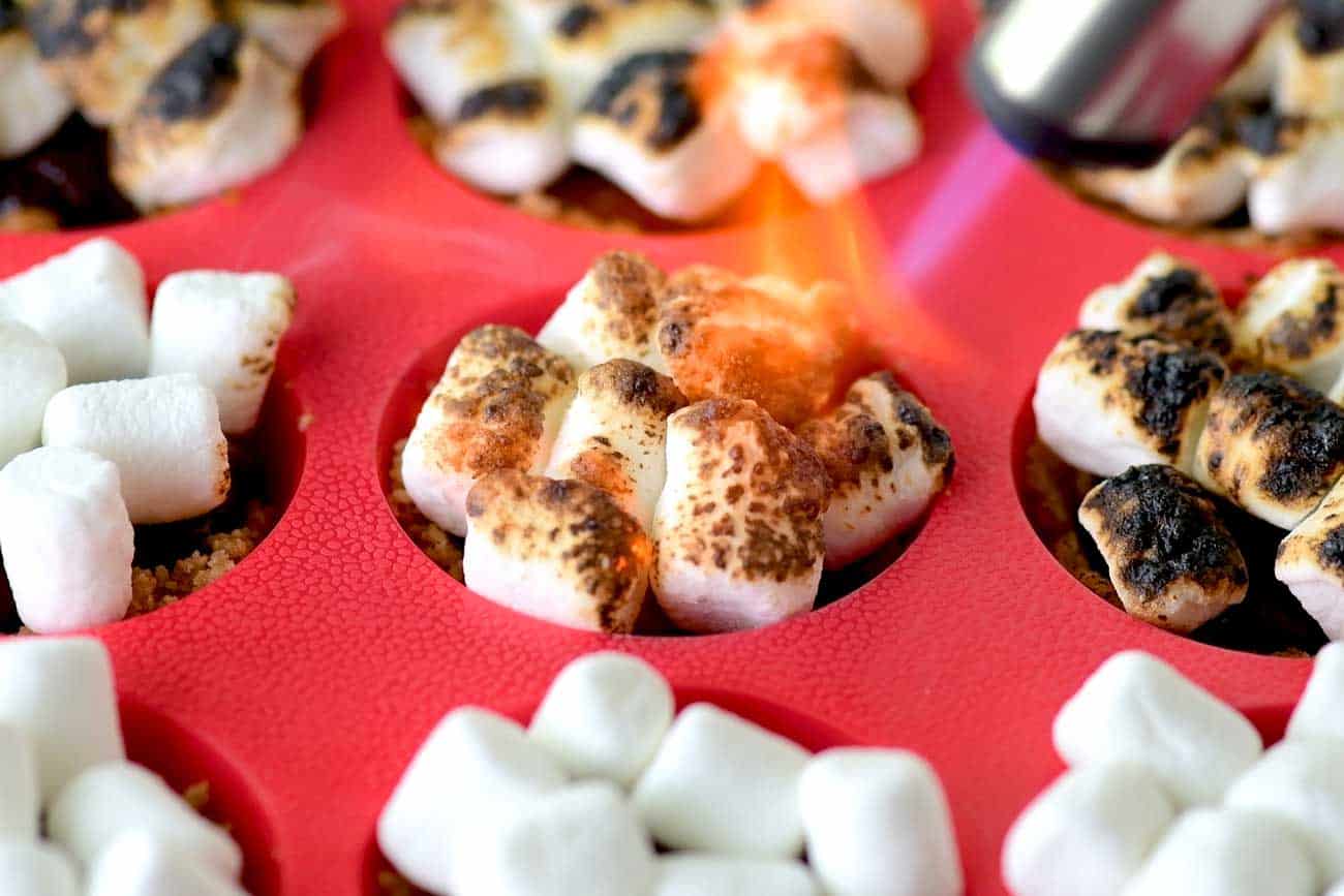 toasted marshmallows for no bake s'mores cookie cups