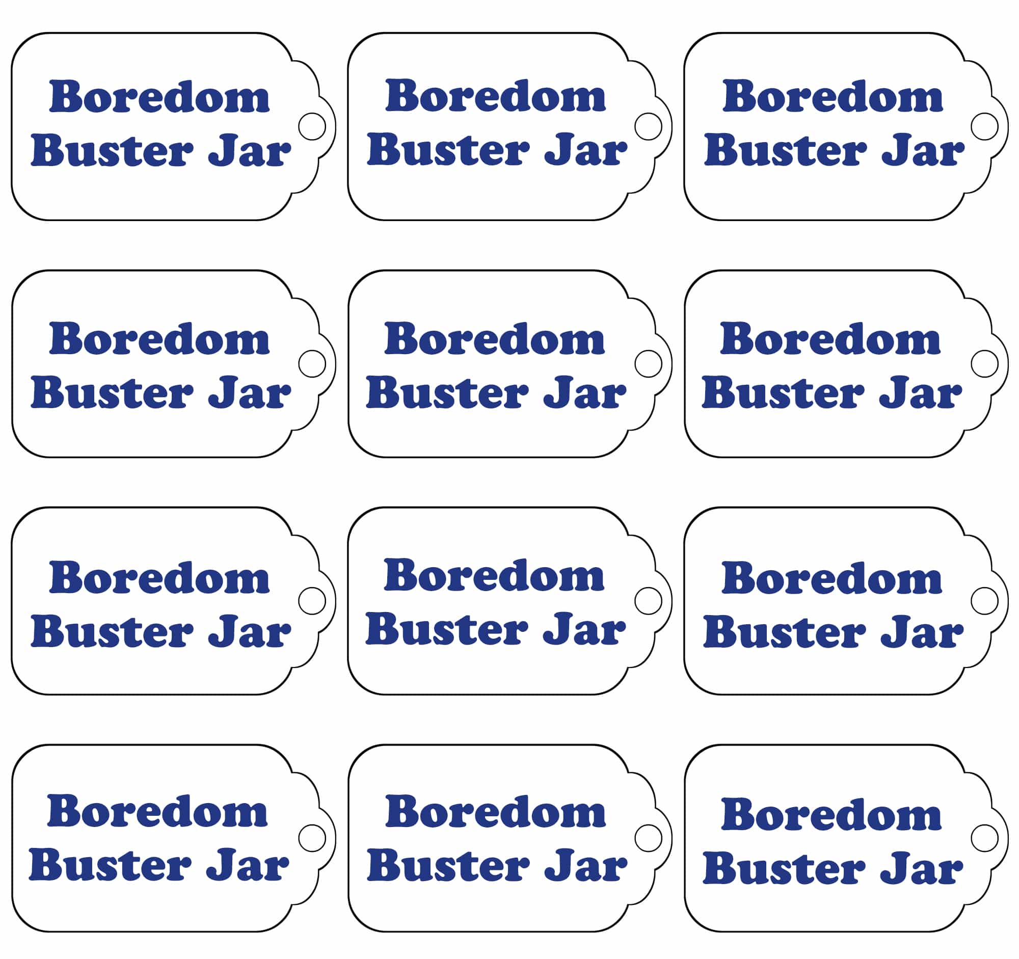 boredom buster labels