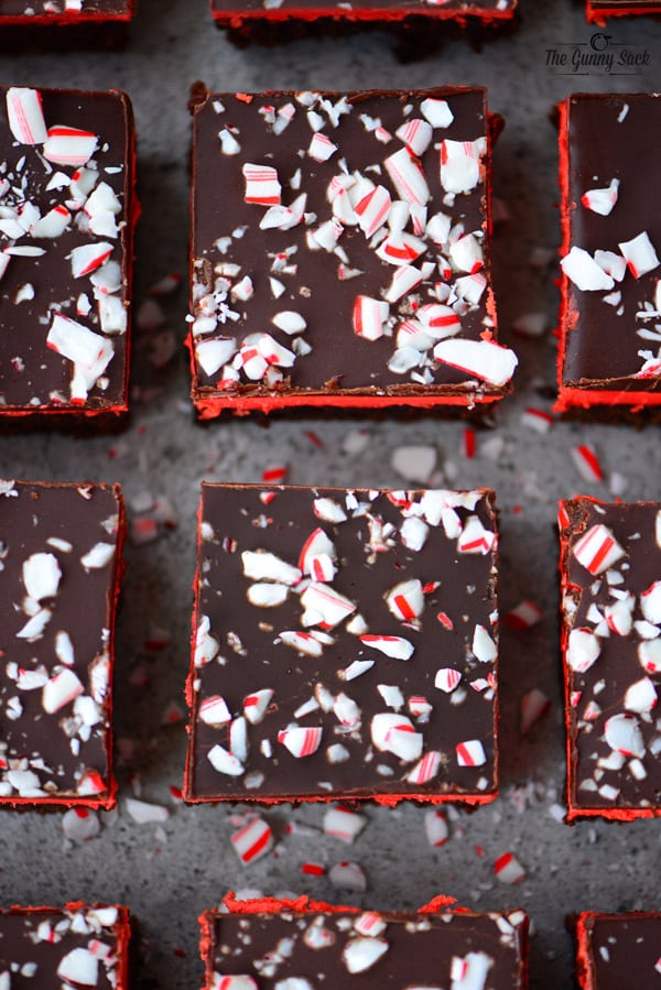 chocolate peppermint brownies cut into squares