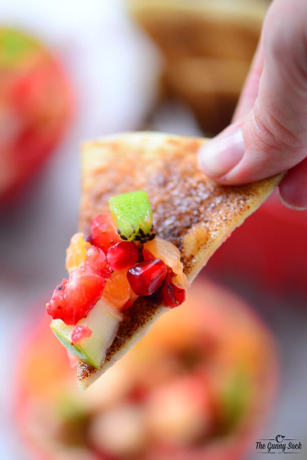 cinnamon chips with pomegranate salsa